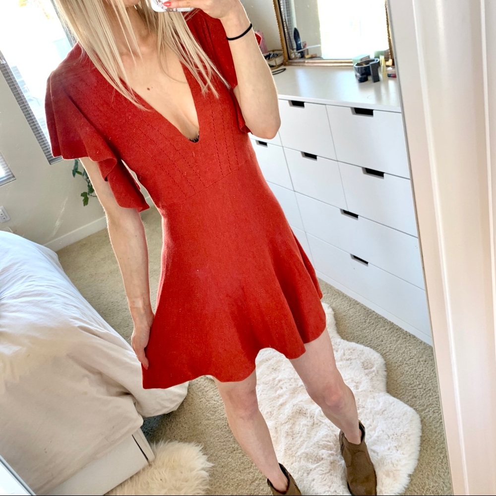Free People Cozy Nights Sweater Dress Ruffles XS/S